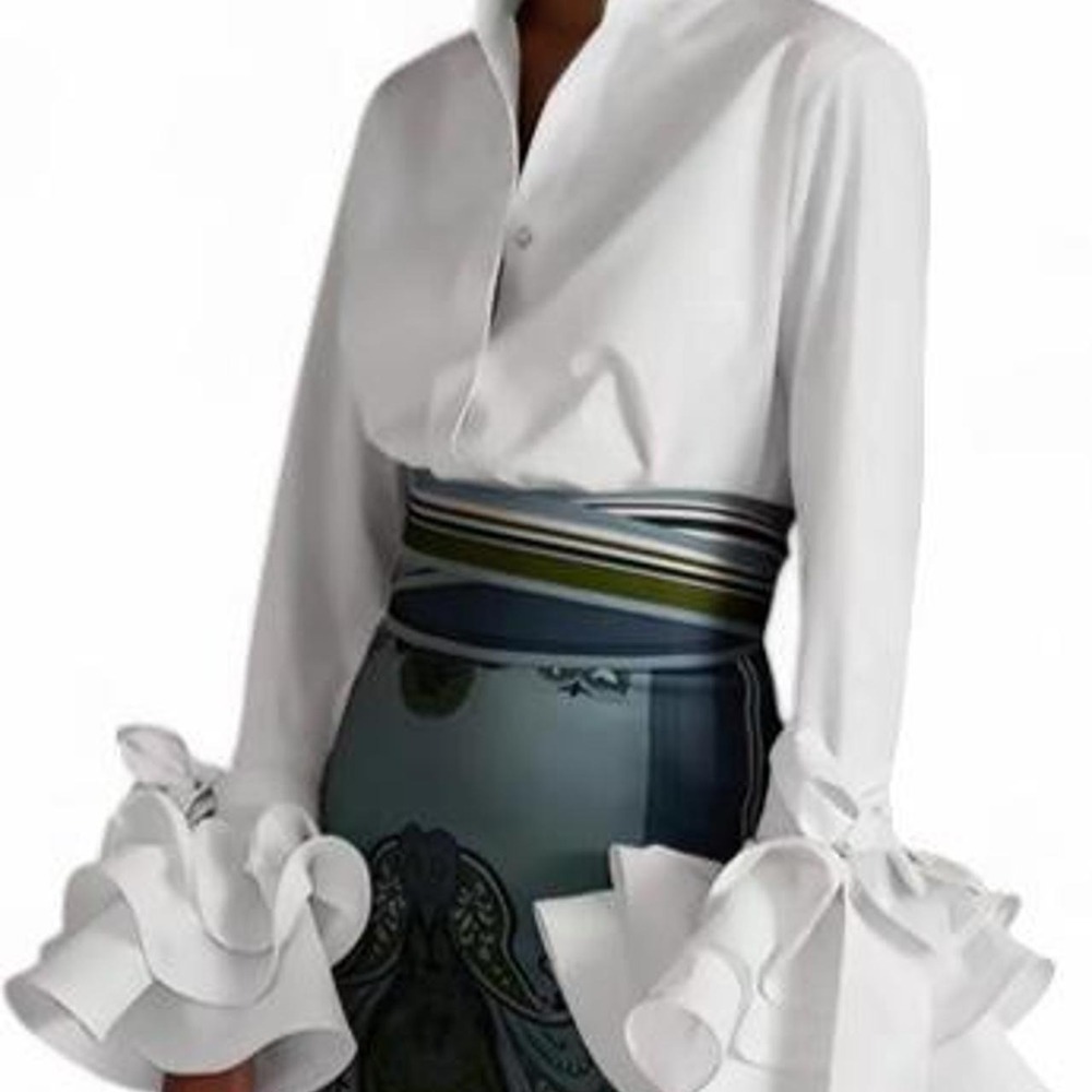 UOOZEE Women's Peplum Top, Elegant Solid White Long Sleeve Polyester Blouse